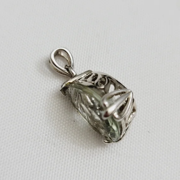 Genuine Thailand Green Amethyst 925 Solid Sterling Silver Pendant - Picture 3 of 4